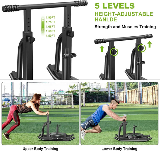 Sled Push Gym Equipment w/Adjustable Height Push-Pull Handle