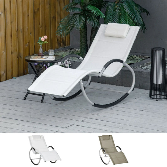 Sun Lounger Recliner Set; Aluminum Chaise Loungers with Head Cushion, Rocking Chair/Patio Chaise Lounger with Steel Frame