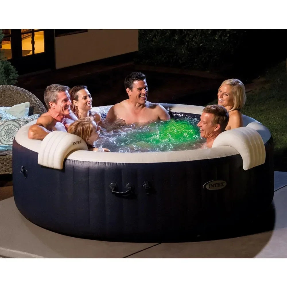 6 Person Inflatable 85" Round Outdoor Hot Tub/Spa With 170 Bubble Air Jets with LED Color Changing Lights