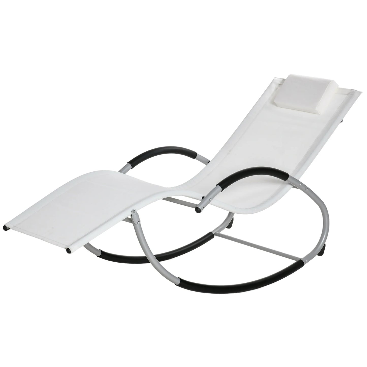 Sun Lounger Recliner Set; Aluminum Chaise Loungers with Head Cushion, Rocking Chair/Patio Chaise Lounger with Steel Frame