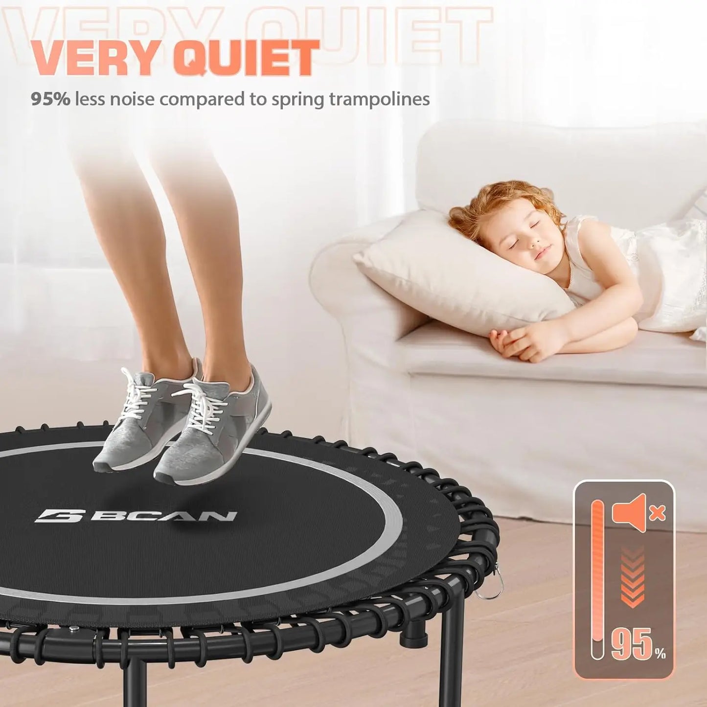 Fitness Trampoline with Bungees, U/T Shape Adjustable Foam Handle, Stable & Quiet Exercise Rebounder for Kids Adults Indoor