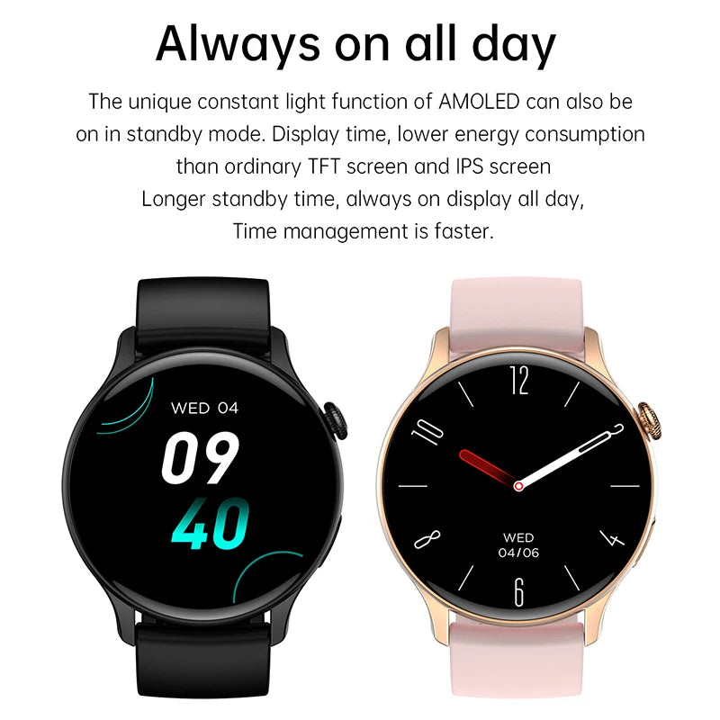 Bluetooth Smartwatch Always Display Time Heart Rate Monitoring