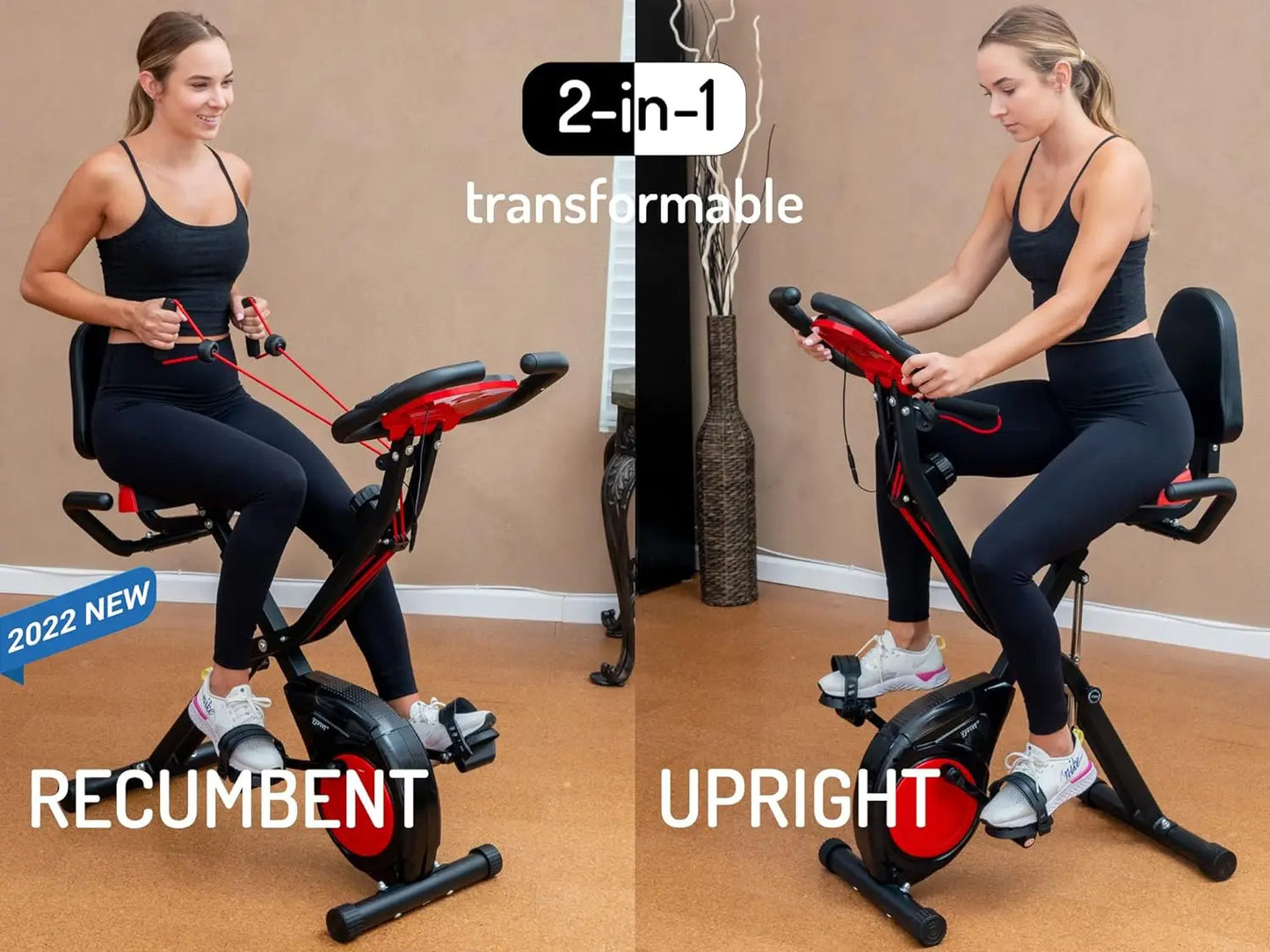 3-In-1 Folding Exercise Bike with Arm Workout Bands, Indoor Fitness Bike with 16 Levels