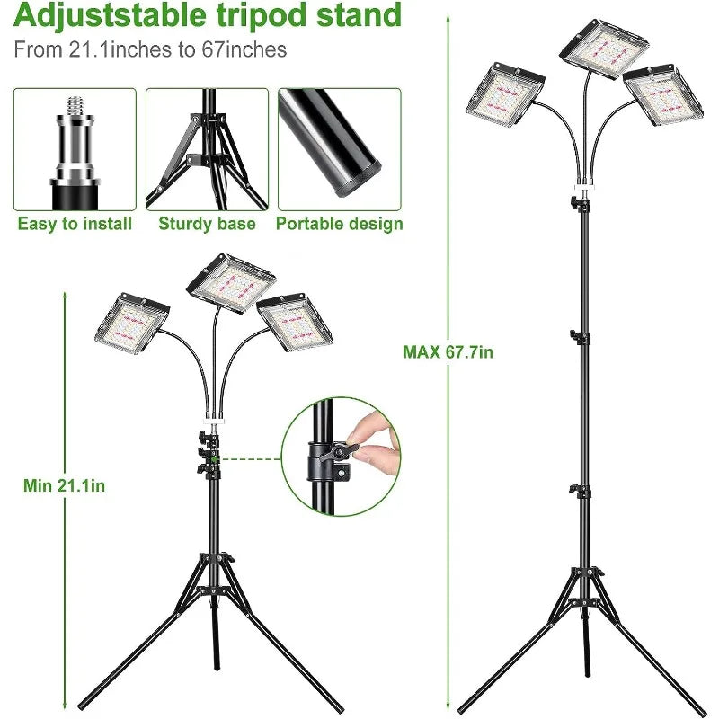 Grow Light with Stand, Tri-Head LED Plant Light for Indoor Plants, Full Spectrum 150 LEDs, 3/6/12H Timer, 6 Dimmable Levels,