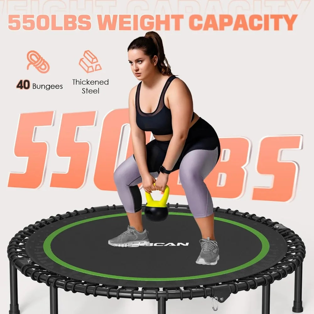 550LBS Foldable Mini Trampoline, 48" Fitness Trampoline with Durable Bungees, Stable & Quiet Exercise Rebounder for Kids/Adults