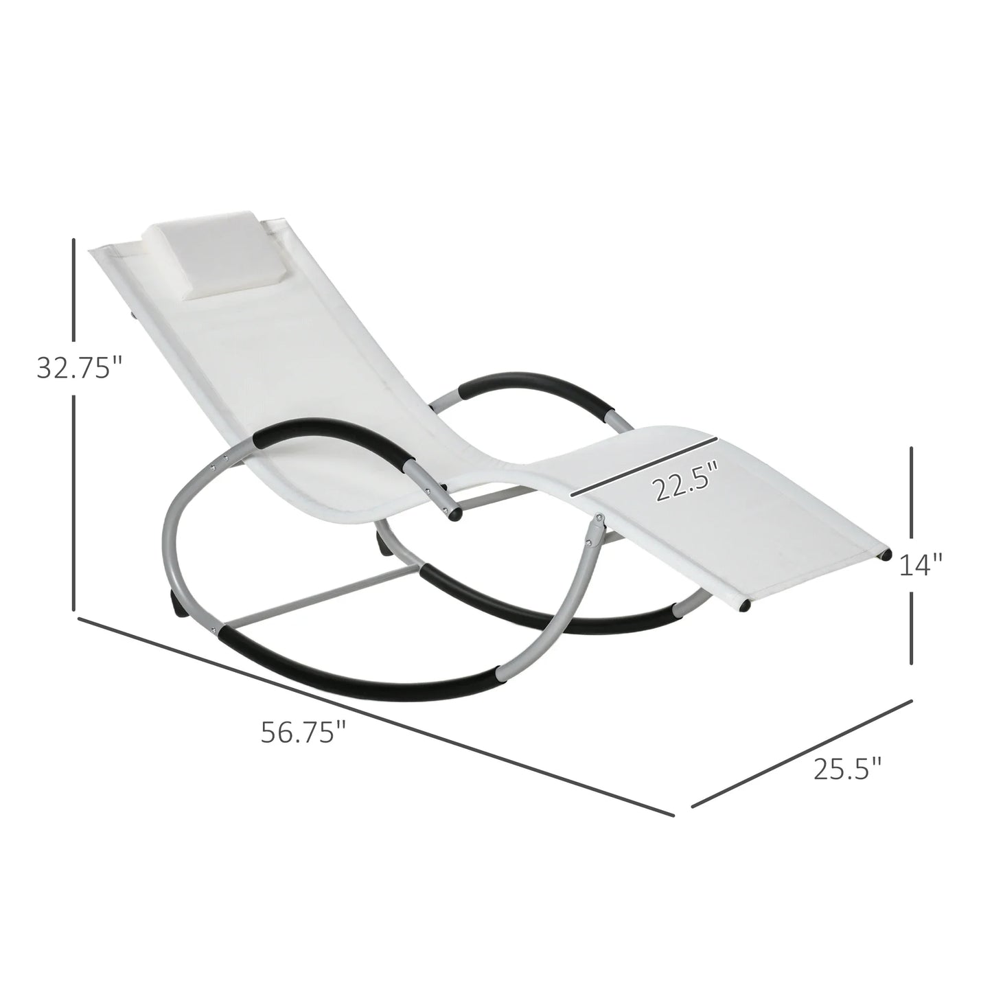 Sun Lounger Recliner Set; Aluminum Chaise Loungers with Head Cushion, Rocking Chair/Patio Chaise Lounger with Steel Frame