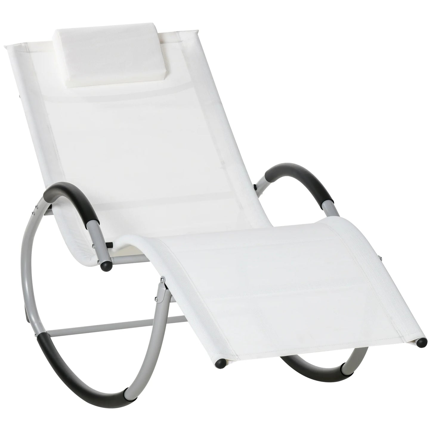 Sun Lounger Recliner Set; Aluminum Chaise Loungers with Head Cushion, Rocking Chair/Patio Chaise Lounger with Steel Frame