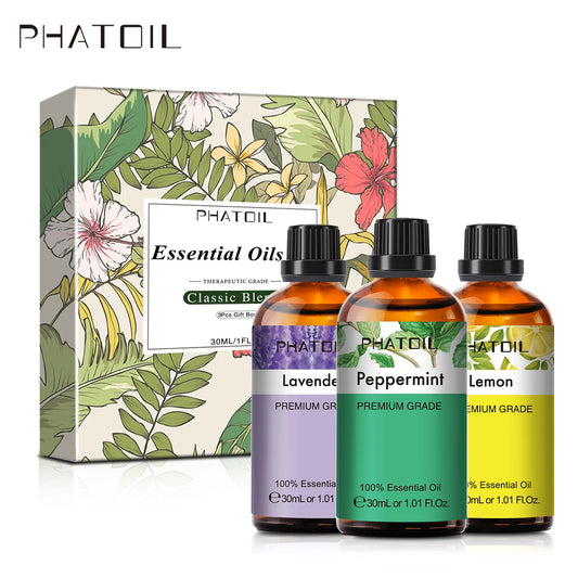 3pcs 30ML Set Pure Plant Natural Essential Oils Gift Box Kits Mint Lemon Lavender Sandalwood Frankincense Rosemary Eucalyptus