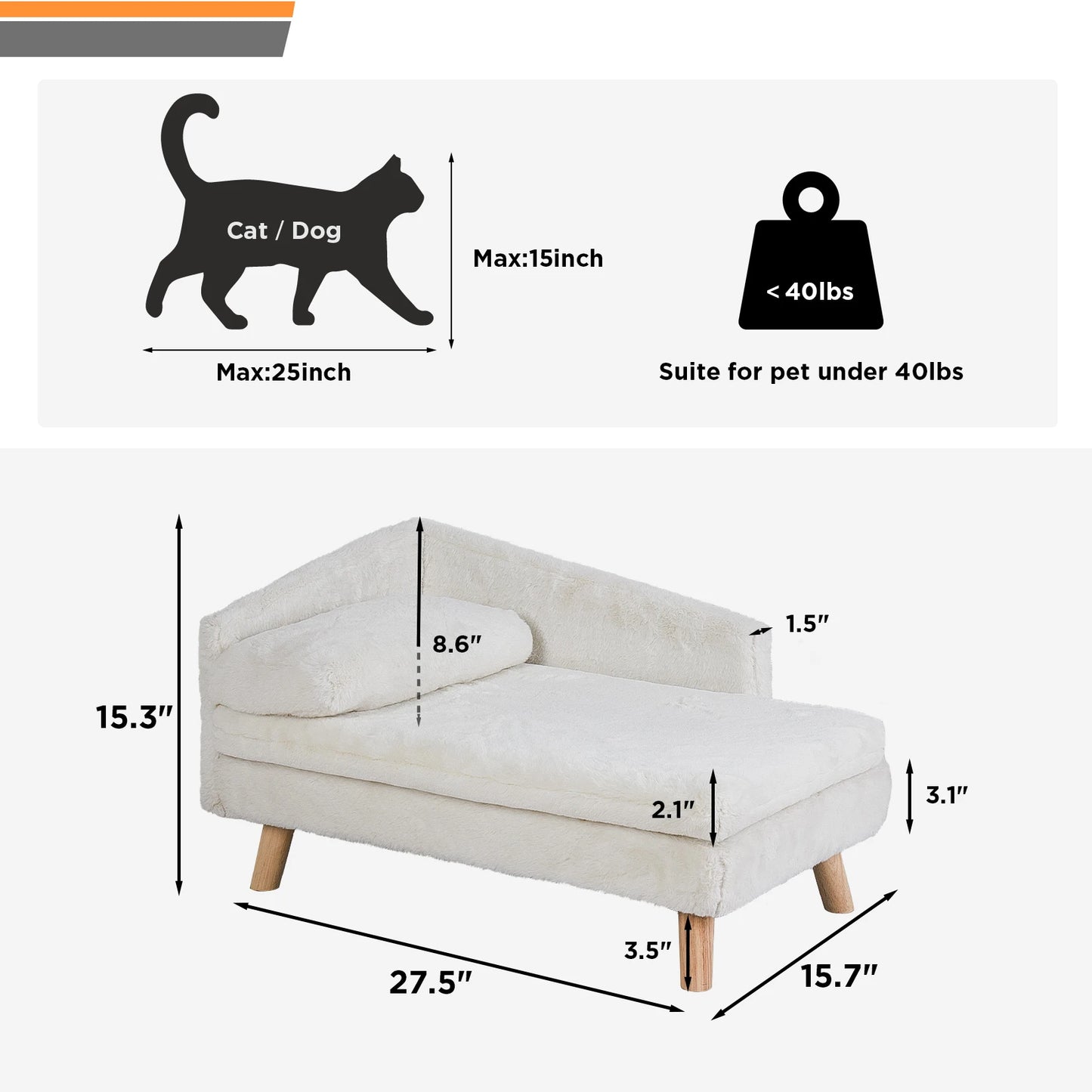 Elevated Pet Bed, with Cozy Waterproof Pad, Pet Sofa Bed with Sturdy Wood Legs for Small Dog Kitten