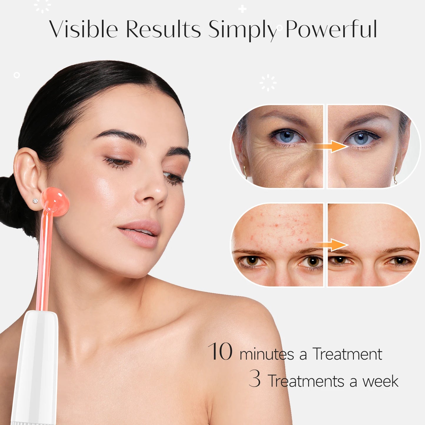 DARSONVAL High Frequency Red Light Therapy Wand Neon Electrotherapy Glass Tube Acne Spot/Wrinkle Remover/Facial Care